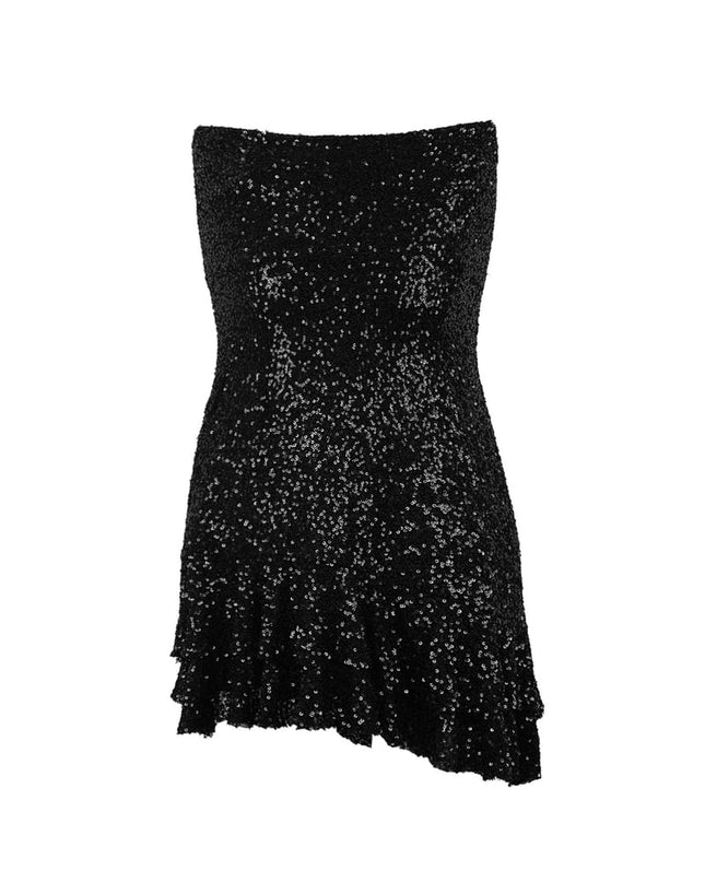 Glitter dress with bow strapless - black