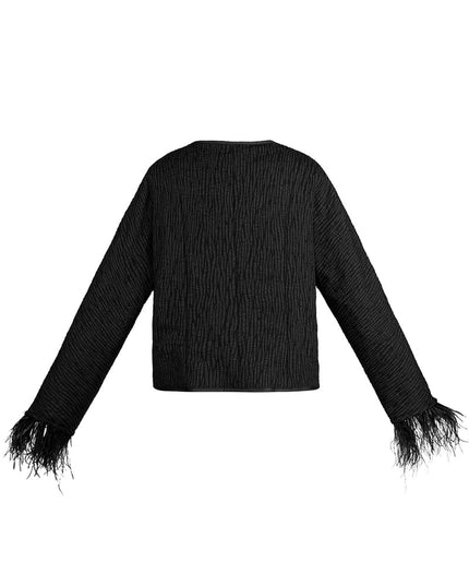 Feather jacket black panther print - black