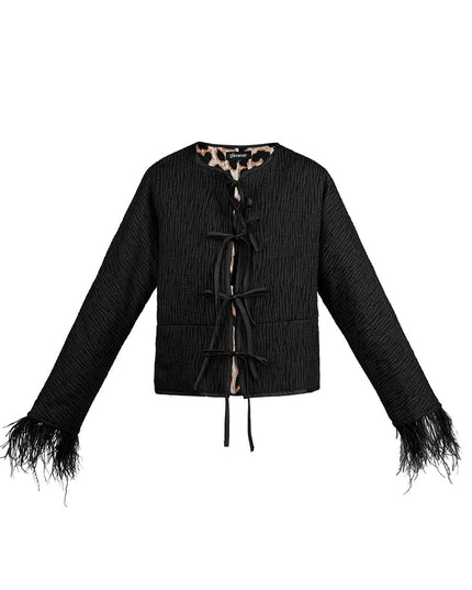 Feather jacket black panther print - black