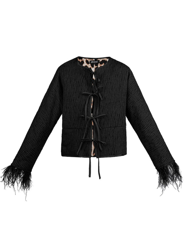 Feather jacket black panther print - black
