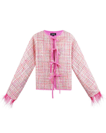 Zacht veren jasje met strikjes - groen