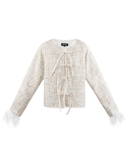 Zacht veren jasje met strikjes - groen