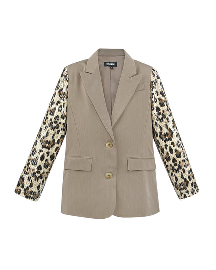 Blazer with leopard print glitter sleeve - gray