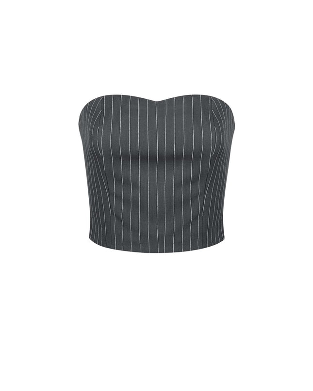 Pinstripe Bandeau Top - Grey