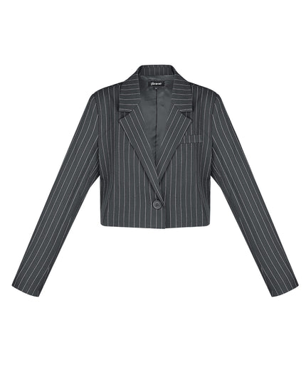 Pinstripe Cropped Blazer - Grey