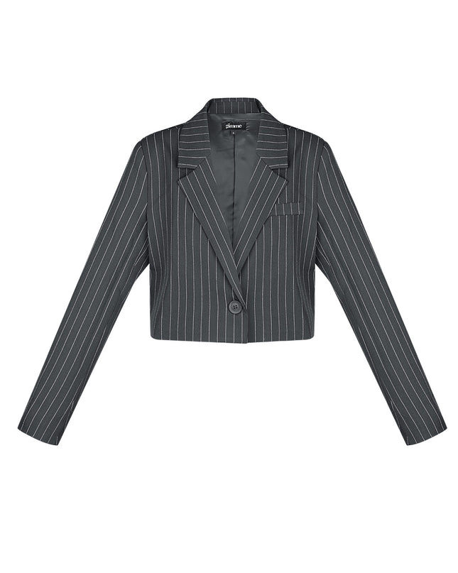 Pinstripe Cropped Blazer - Grey