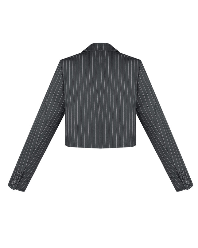 Pinstripe Cropped Blazer - Grey
