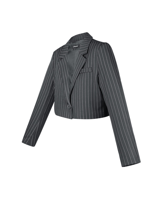 Pinstripe Cropped Blazer - Grey