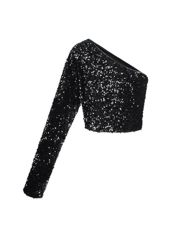 Glitter one shoulder top - Black