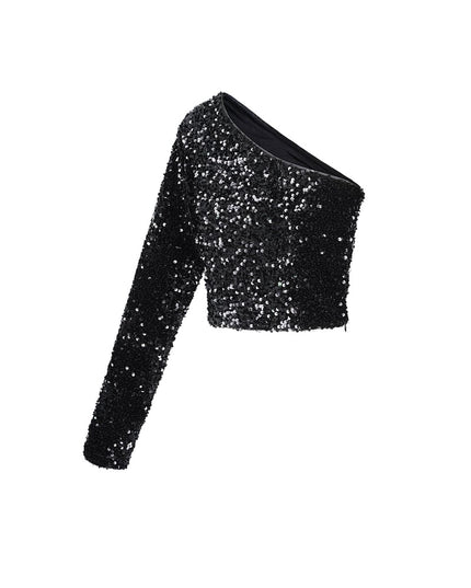 Glitter one shoulder top - Black