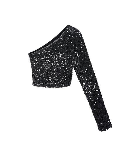Glitter one shoulder top - Black