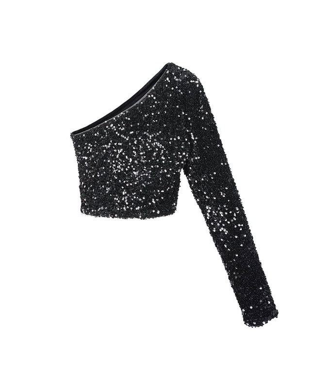 Glitter one shoulder top - Black