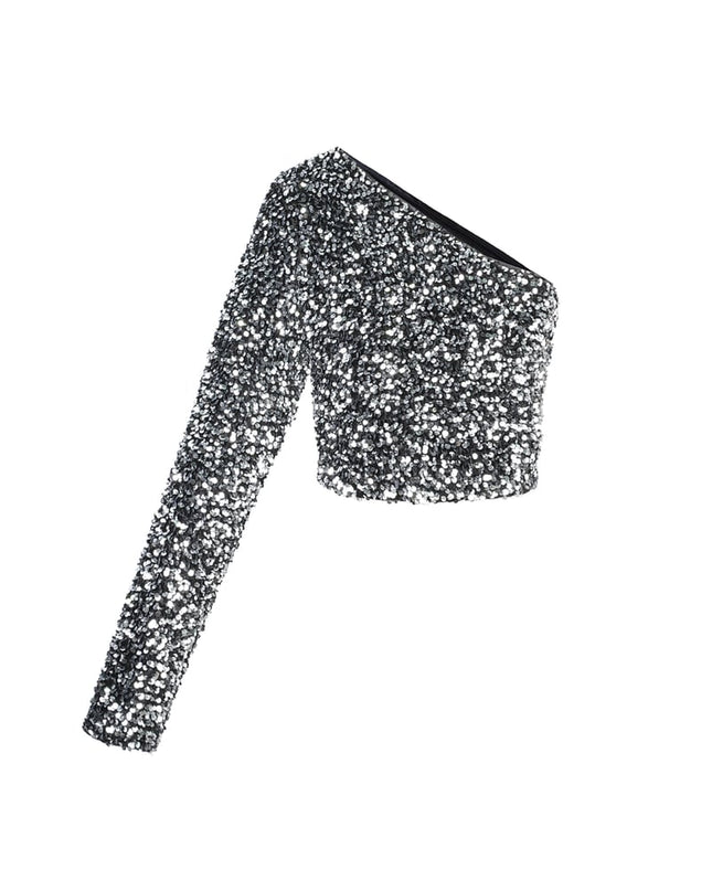 Glitter one shoulder top - Black