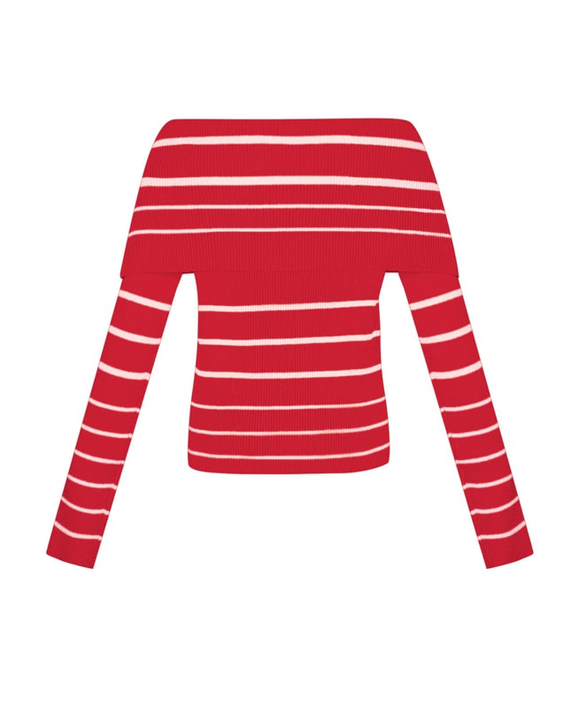 Gestreepte off shoulder top - Zwart & rood