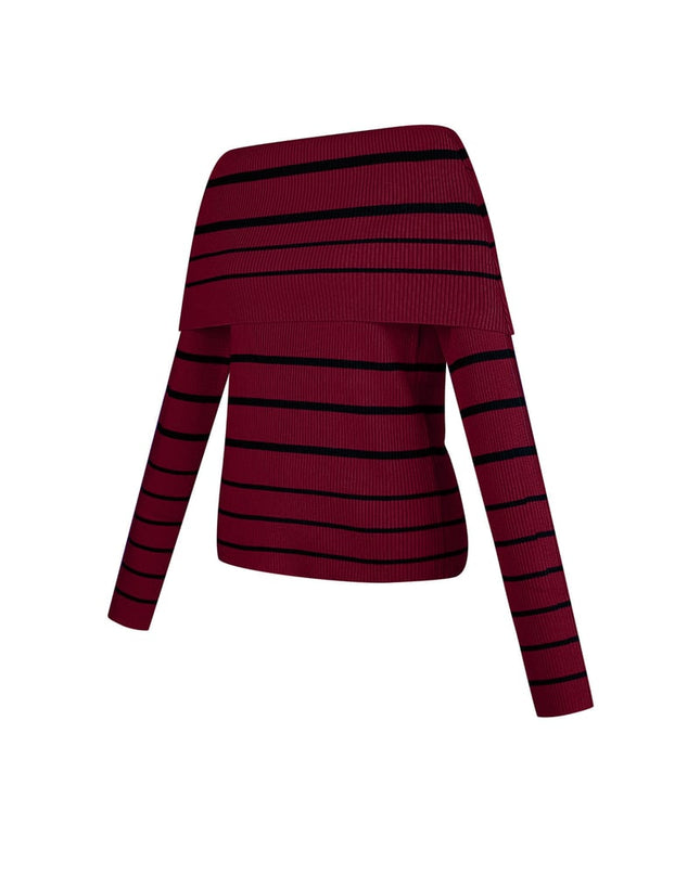 Gestreepte off shoulder top - Zwart & rood