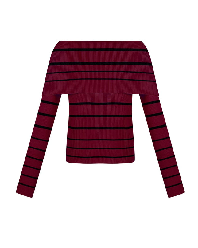 Gestreepte off shoulder top - Zwart & rood