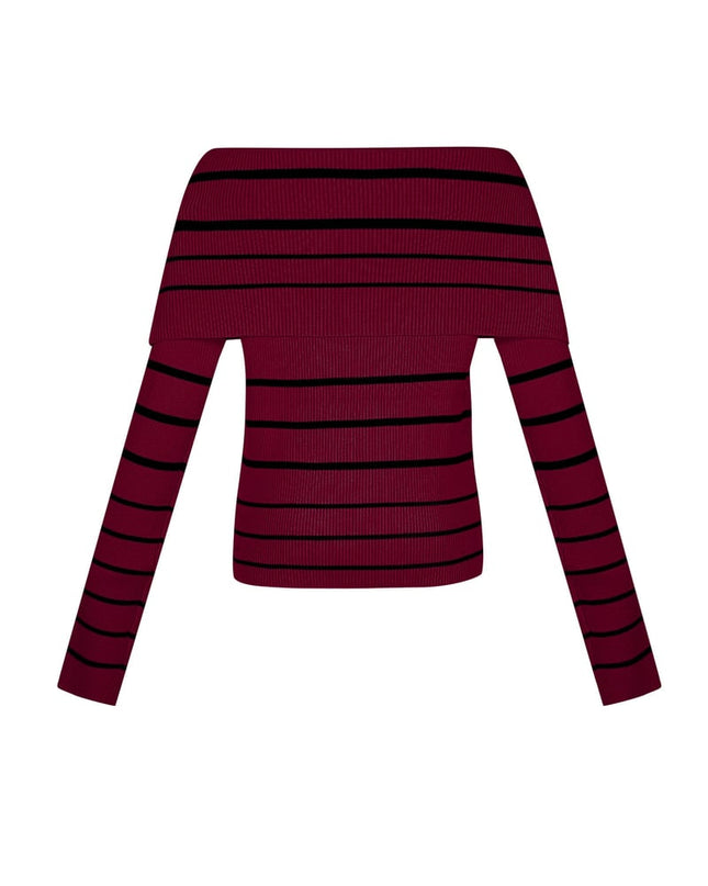Gestreepte off shoulder top - Zwart & rood