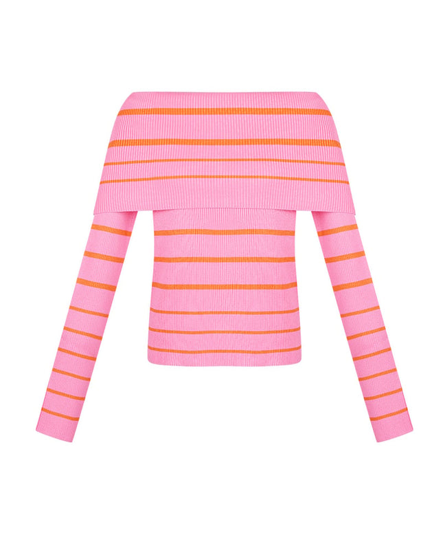 Gestreepte off shoulder top - Zwart & rood