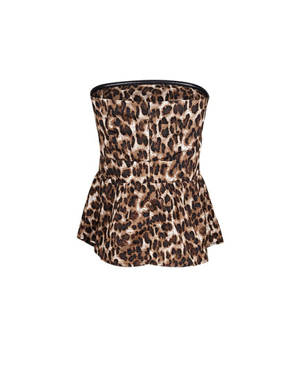 Flared Leopard Print Top - Brown