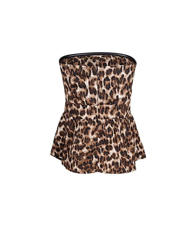 Flared Leopard Print Top - Brown