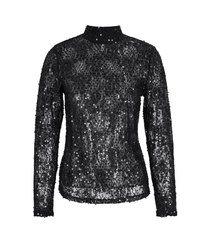 Lace top with glitter - black