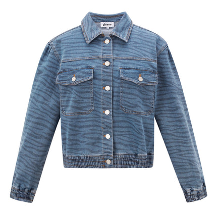 Denim Vrouwen Jas Kort Tiger Stripe Patroon