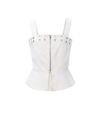 Opvallende denim top met oogjes