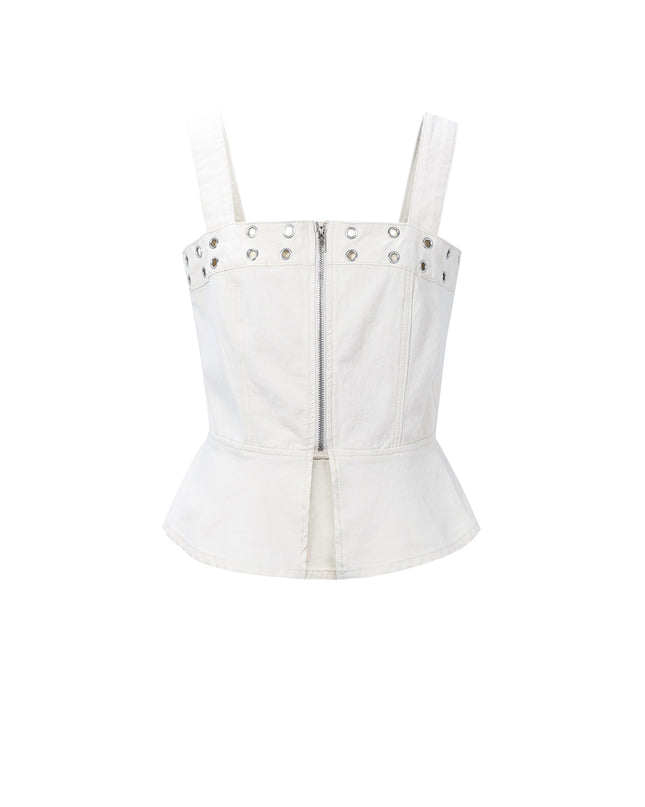 Opvallende denim top met oogjes