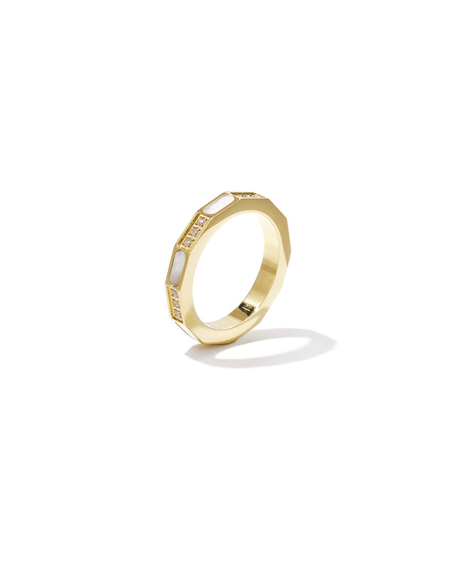 Hoekige ring met steentjes en parelmoer detail