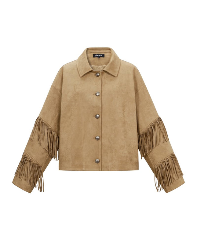 Suedelook jasje met franjes