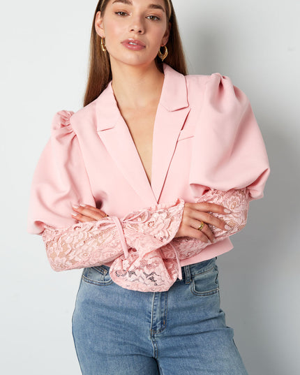 Trendy Short Blazer With Lace