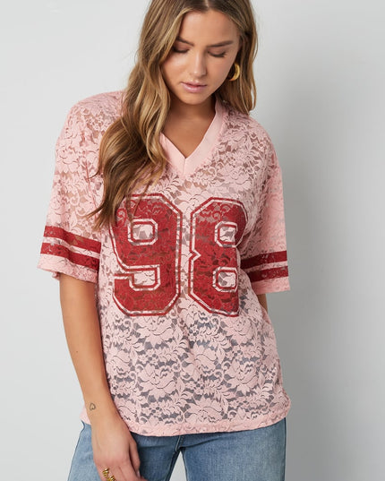 V-Neck Lace American T-shirt