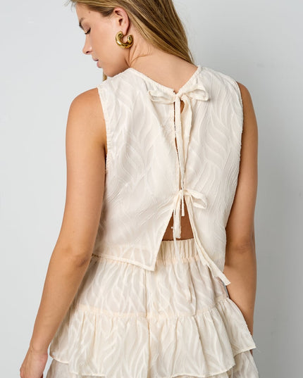 Co-ord Set White Leaves - Sleeveless Tops