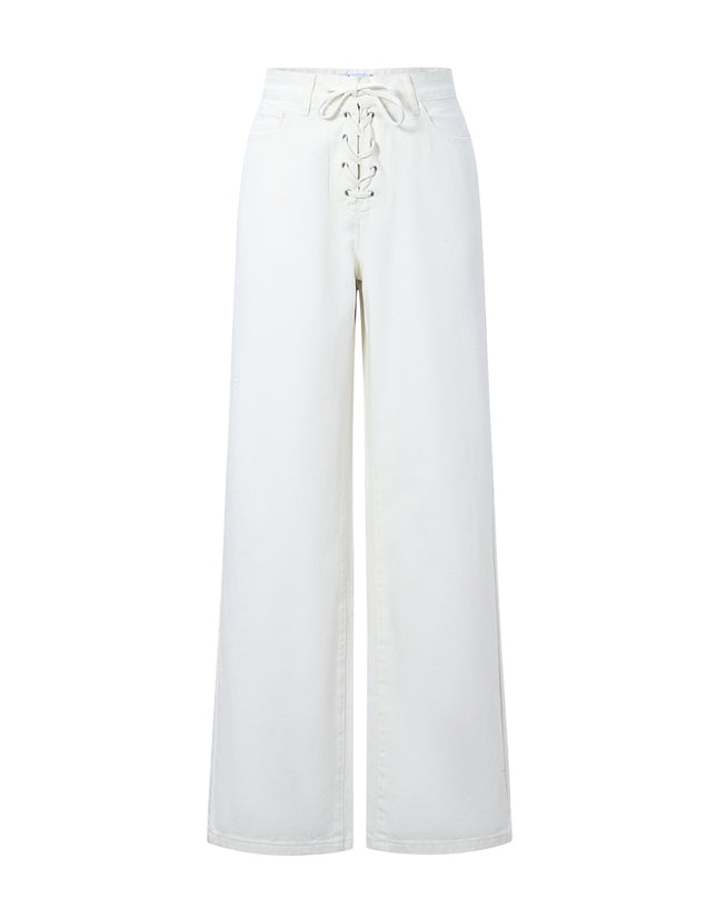 Jeans met vetersluiting