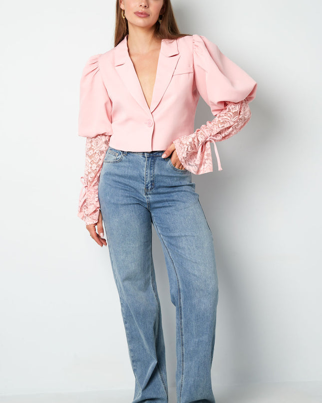 Trendy Short Blazer With Lace