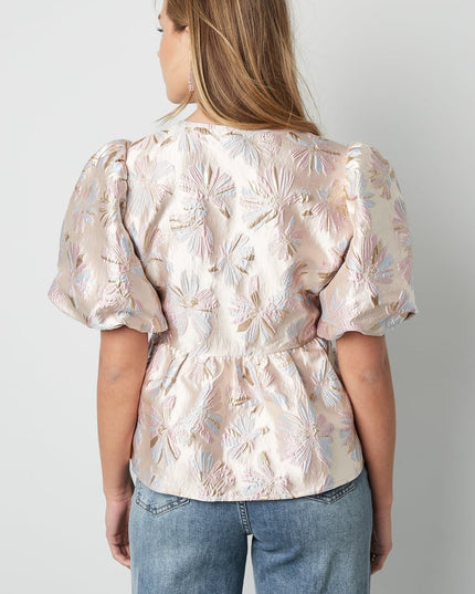 Short sleeve top floral - Champagne