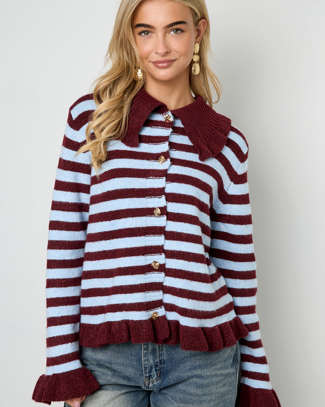 Gebreide Polyestervezel Vrouwen Cardigan Casual Strepen