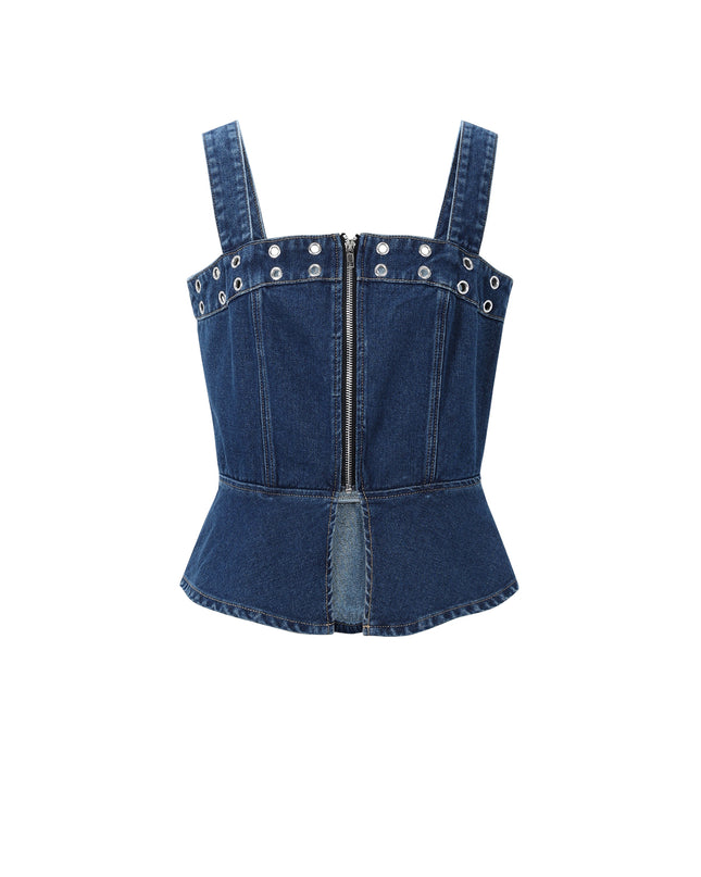 Opvallende denim top met oogjes