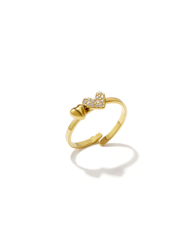 Elegant Gold-Toned Adjustable Heart Ring