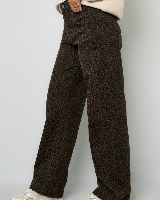 Geweven Katoen Vrouwen Rechte Broek Luipaardprint Herfst/Winter