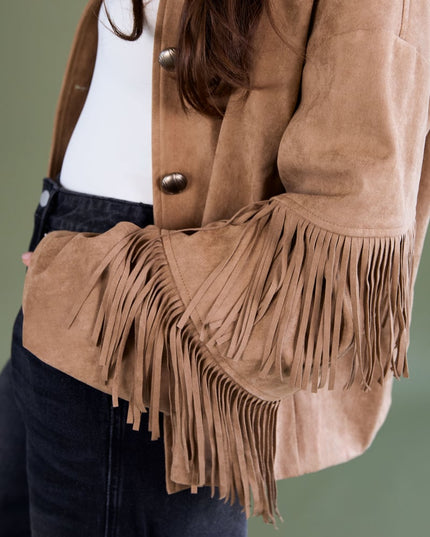 Suedelook jasje met franjes