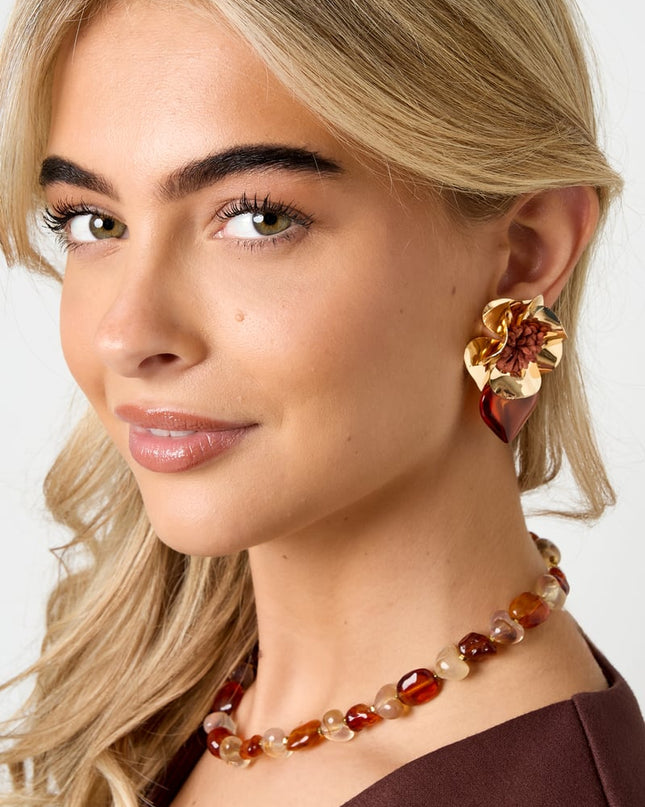 Oorbellen met ijzeren druppel, bloem, dagelijkse etnische serie, damessieraden