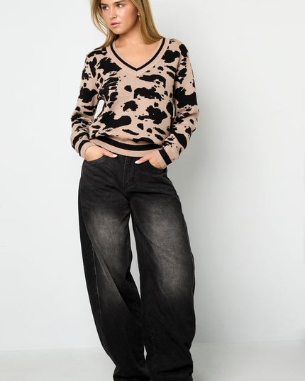 Lijm (menselijk katoen) Gebreide truien Luipaardprint Casual Herfst/Winterkleding