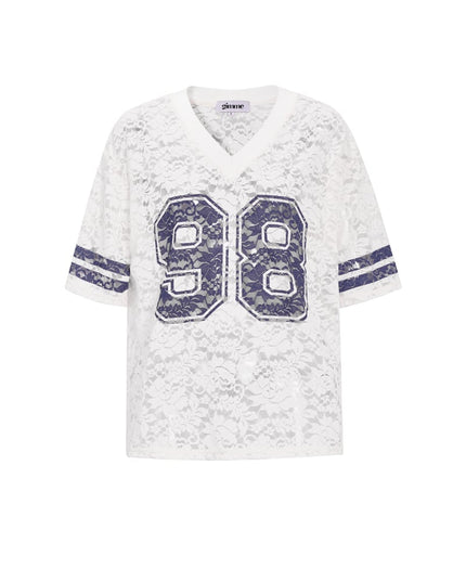 V-Neck Lace American T-shirt