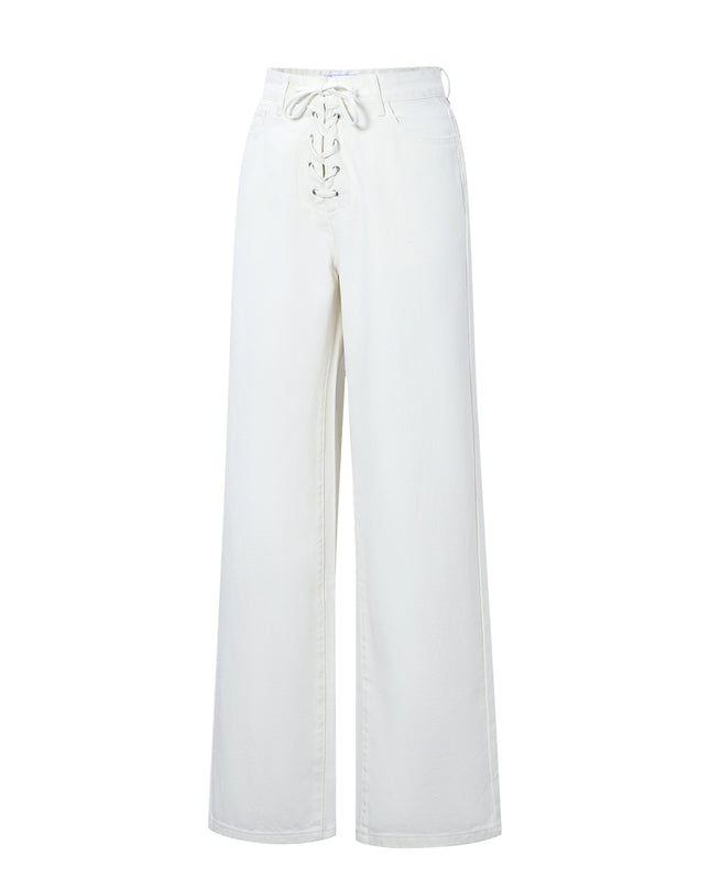 Jeans met vetersluiting