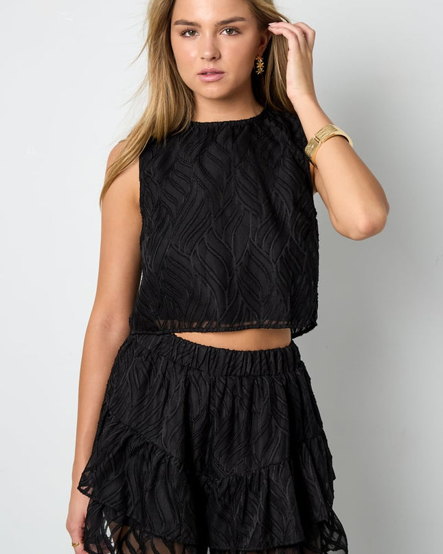 Co-ord Set White Leaves - Sleeveless Tops