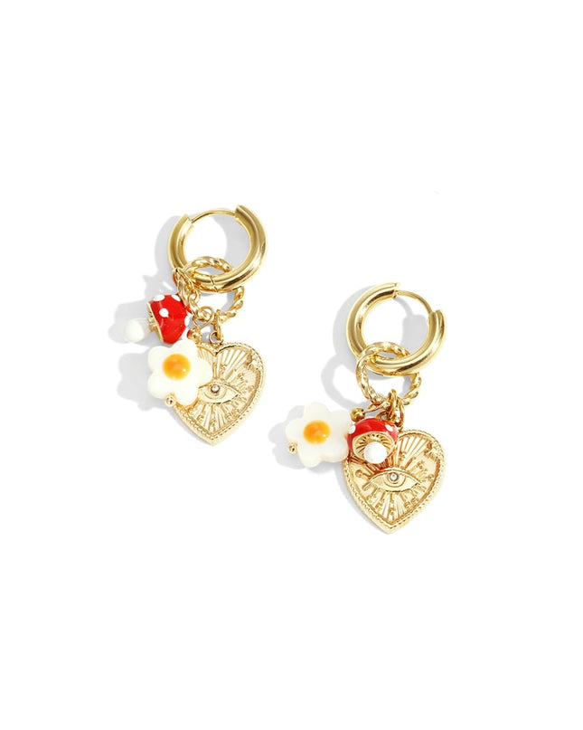 Oorbellen met bloemen, duivelsoog, hart, plant, casual, dagelijks, eenvoudig, serie, damessieraden