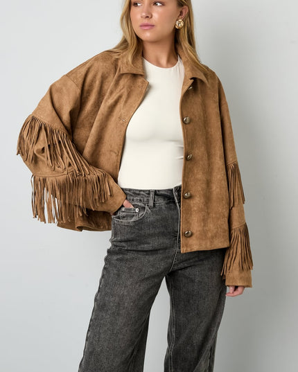 Suedelook jasje met franjes