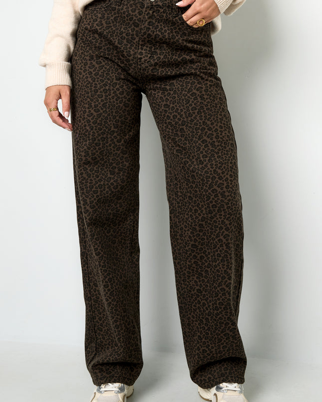 Geweven Katoen Vrouwen Rechte Broek Luipaardprint Herfst/Winter