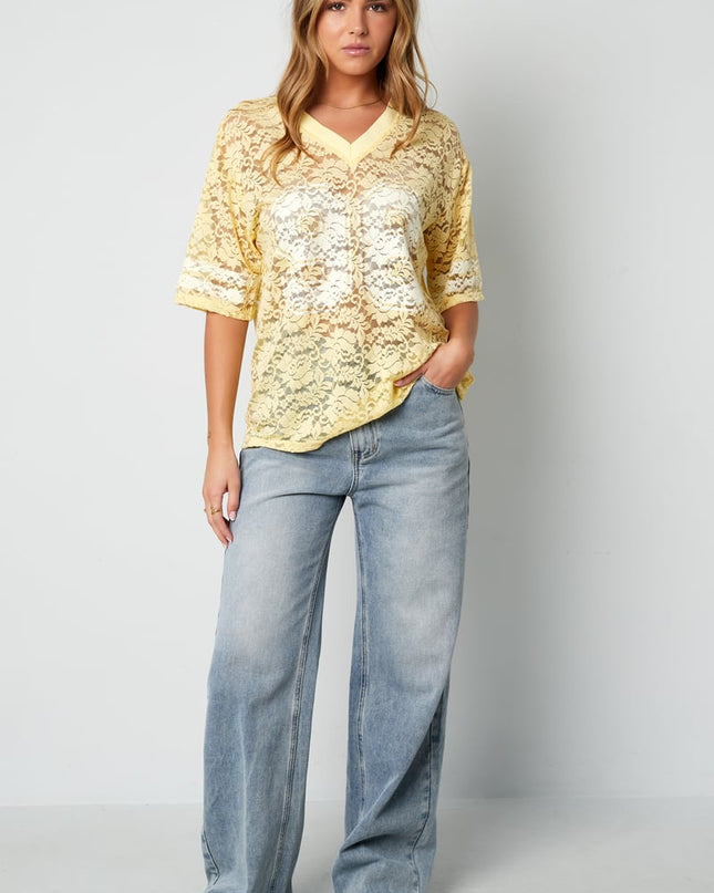 V-Neck Lace American T-shirt